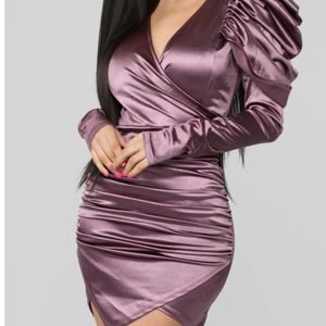 Purple puff sleeve mini dress